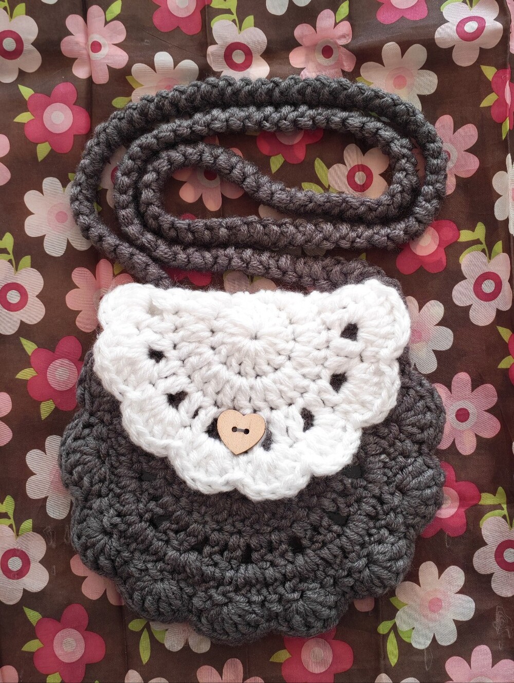Handmade Crochet Bag - Gray and White